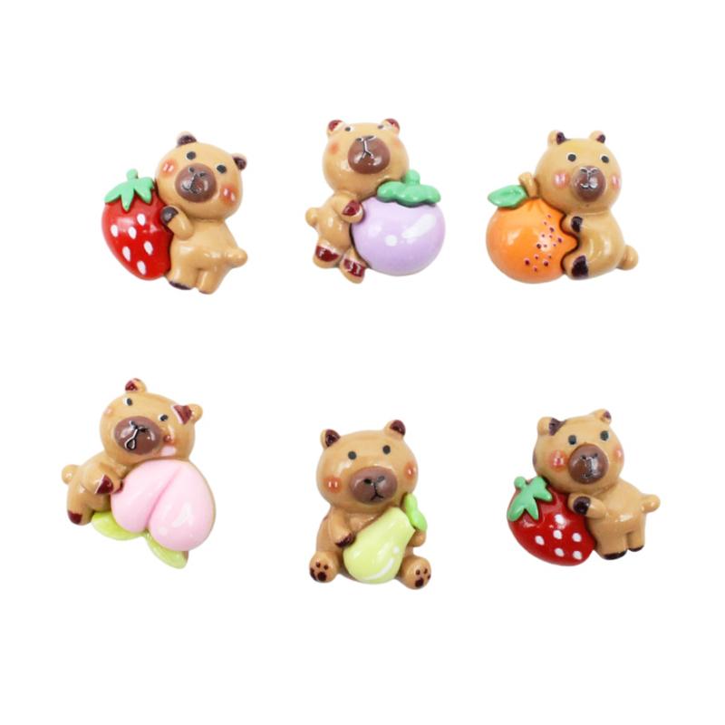 Bộ 6 Nhãn Dán 3D Capybara Ôm Trái Cây Vui Nhộn