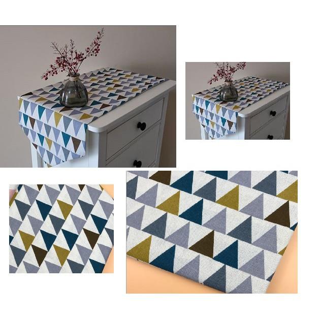Vải Bố Vải Canvas Decor Trang Trí May Rèm, Màn Cửa Sổ, Khăn Bàn, Khăn Picnic, Phông Chụp Ảnh Họa Tiết Tam Giác Xanh Vàng