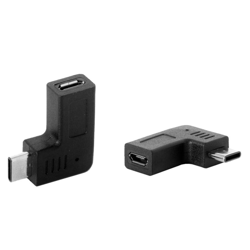 2x 90 Degree Micro USB Female To Type C Male Adapter For Samsung,Huawei,PC