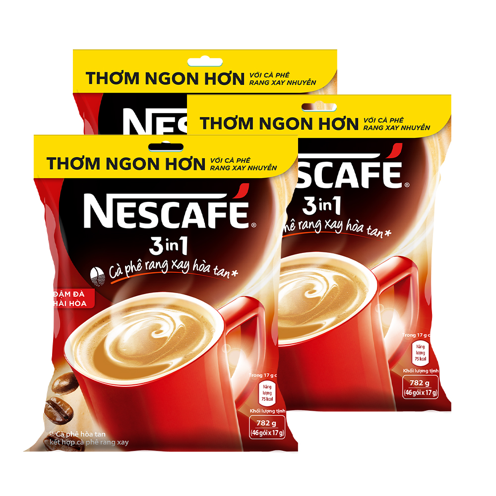 Combo 3 bịch NESCAFÉ 3IN1 Công thức cải tiến - Vị nguyên bản - Túi 46 gói (17g) - [Tặng bộ 4 chén sứ Nescafé]