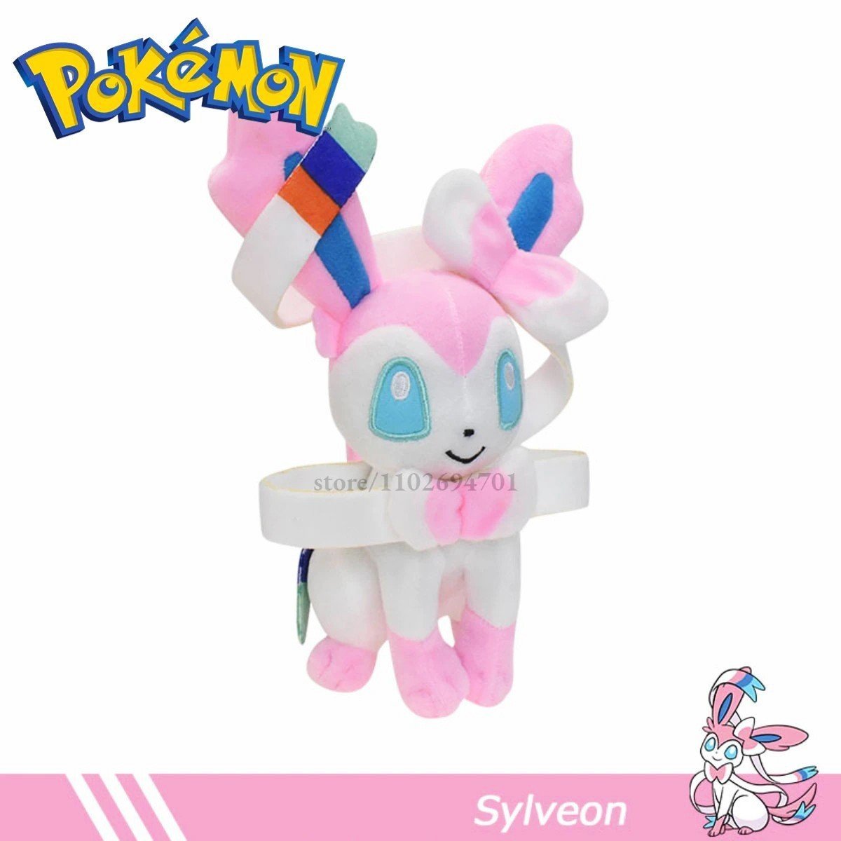 Gấu bông pokemon eevee (eevui) Sylveon hệ tiên (20cm---&gt;30cm) nguyên tem nguyên tag xịn mịn đẹp hàng cao cấp, an toàn cho trẻ nhỏ