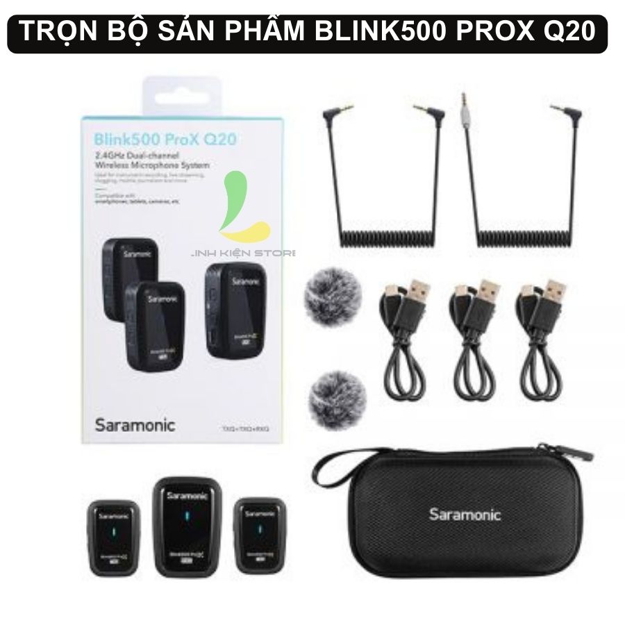 Micro thu âm Saramonic Blink500 ProX Q20 - Micro ghi âm pin 10h và truyền dẫn công nghệ tần số không dây 2.4GHz - Hàng nhập khẩu