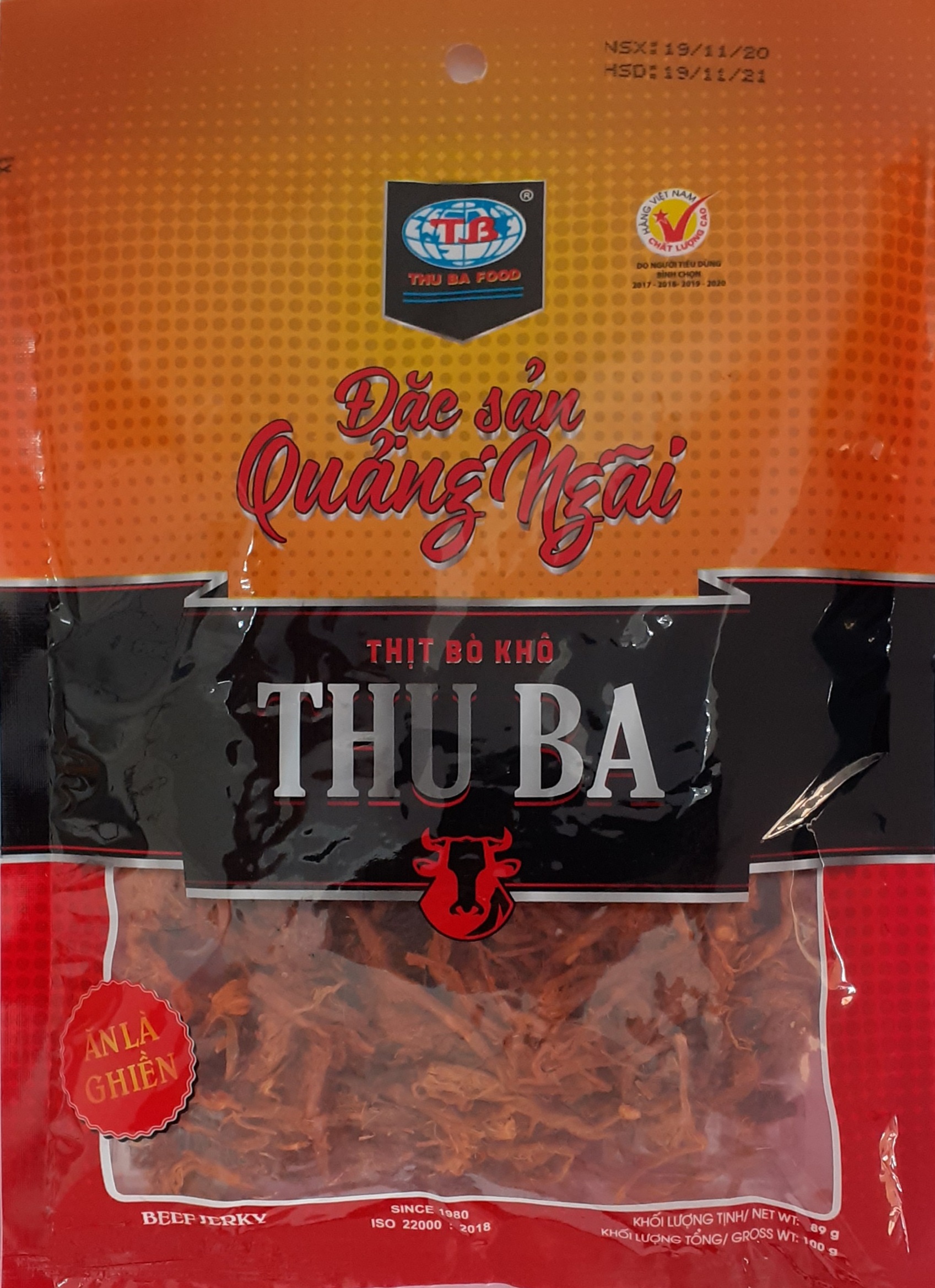 Khô Bò Thu Ba Quảng Ngãi 100 gr dạng xé sợi. Ăn vặt đọc sách thư giãn giải trí