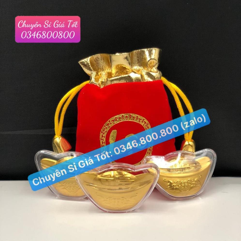 Thỏi Vàng Thần Tài Mạ Vàng Kèm Túi Gấm Phúc Lộc , Làm Quà Tặng Cực Vip Khai Lộc