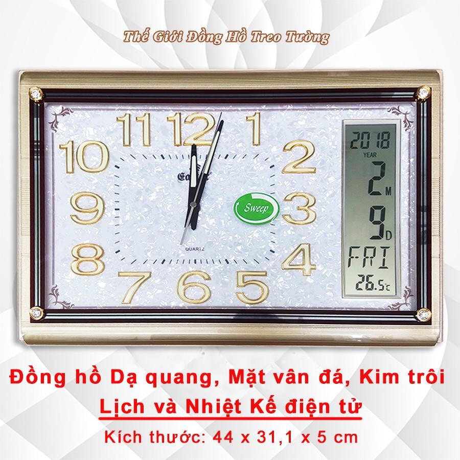 Đồng hồ Chữ nhật Vân ngọc trai, có Dạ Quang &amp; Màn hình Điện tử Lịch, Nhiệt Độ