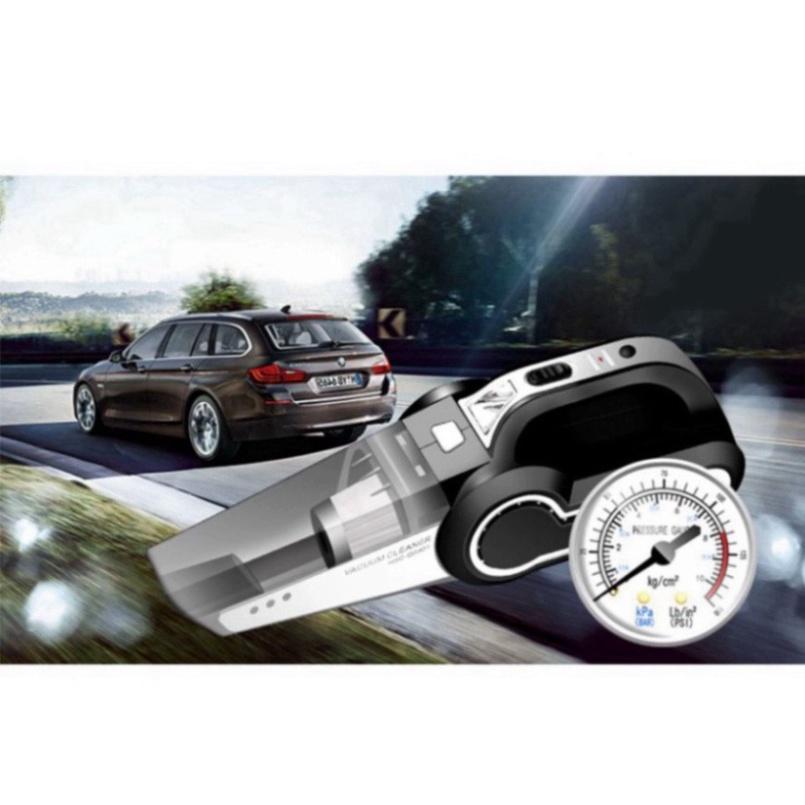 Máy Hút Bụi Ô Tô - Máy Hút Bụi Cầm Tay Ô Tô, Hút Bụi, Bơm Lốp Xe, Đo Áp Suất Lốp, Chiếu Sáng 4 Trong 1