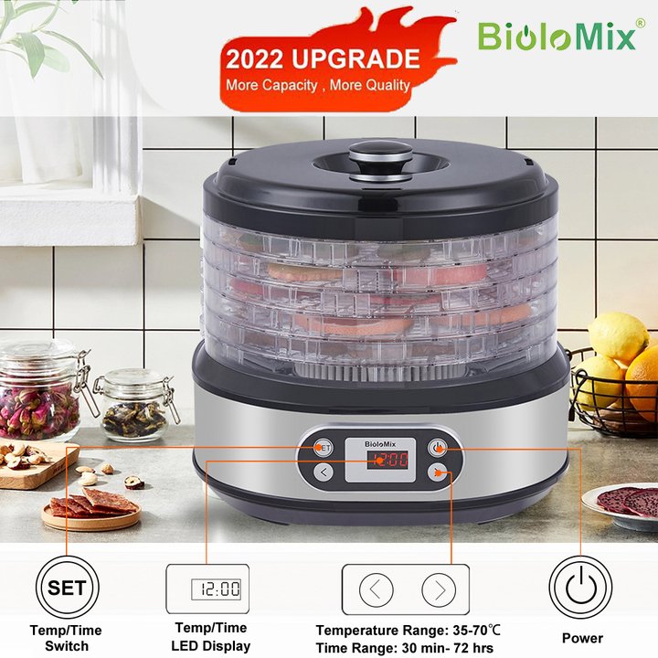 Máy sấy thực phẩm và trái cây Biolomix BFD806 BPA FREE Chế độ sấy 360 độ thông minh - HÀNG NHẬP KHẨU