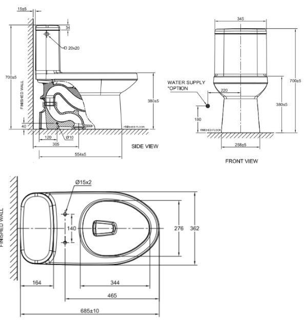 Bồn cầu một khối American Standard 2045-WT dòng Cadet xả tay gạt