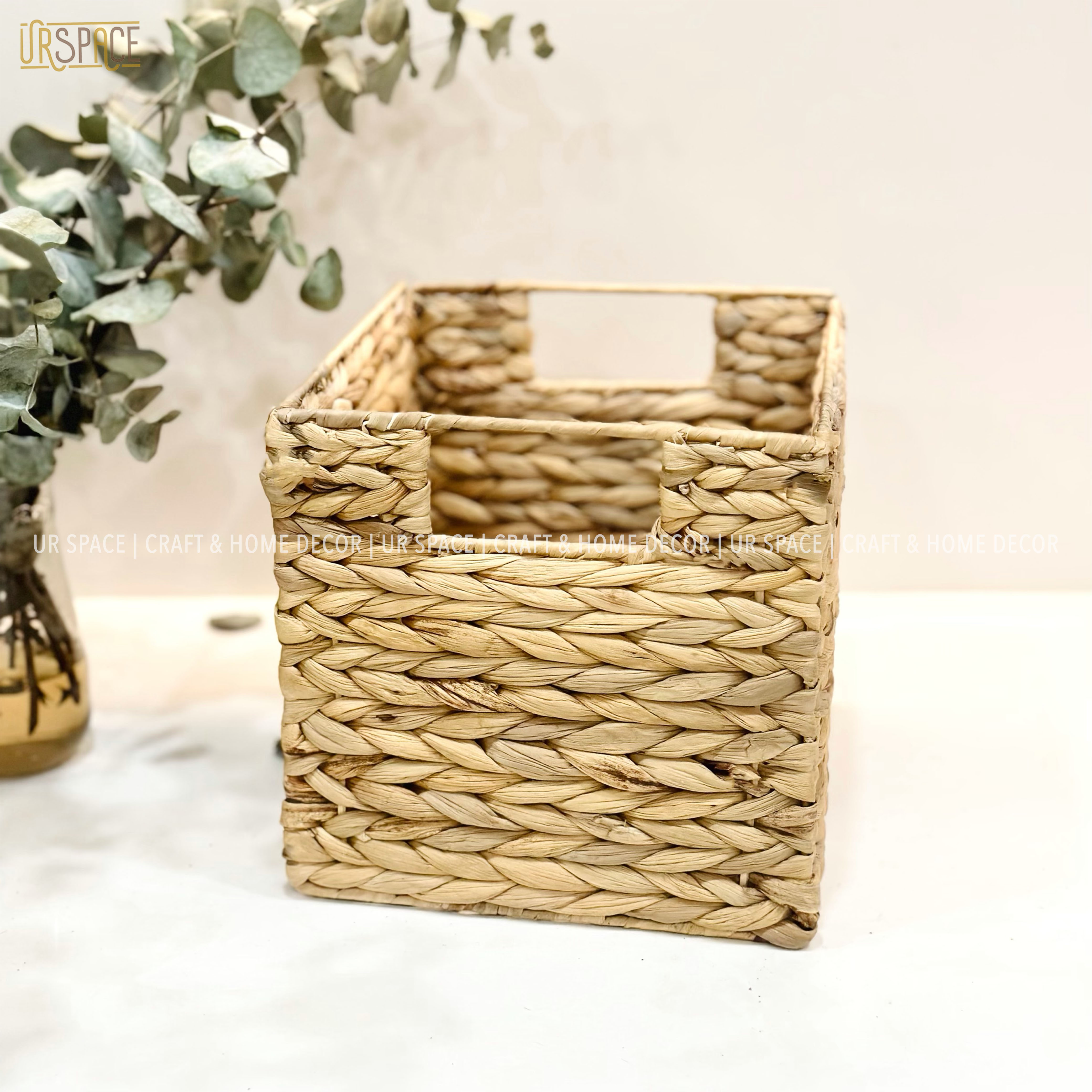 Sọt lục bình đựng đồ URSPACE hình chữ nhật trang trí decor sắp xếp không gian / RECTANGLE HYACINTH FOLDING BASKET