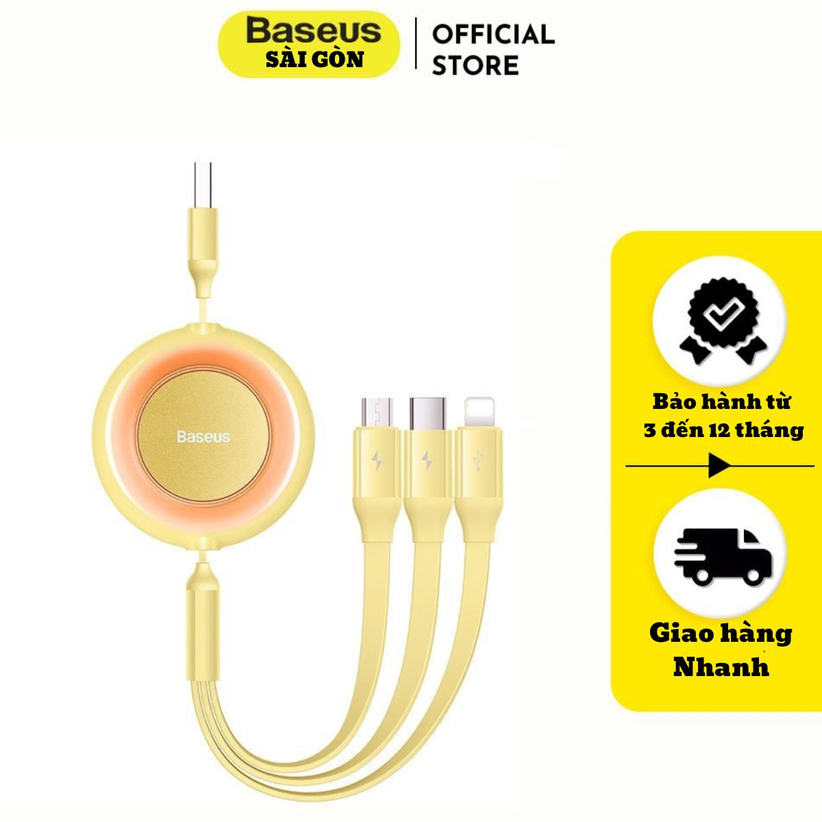 Cáp sạc dây rút Baseus bright mirror 2 series CAMJ 3 IN1 USB to M+L+C 3.5A Dài 1.1M- hàng chính hãng