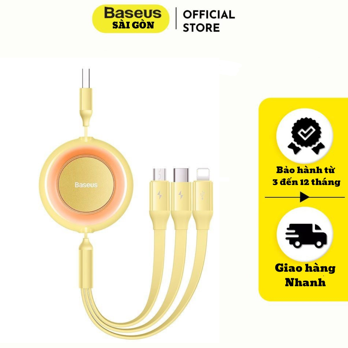 Cáp Sạc Dây Rút 3 IN1 USB to M+L+C 3.5A Baseus Bright Mirror 2 Series Retractable 3-in-1 Fast Charging Data Cable Dài 1.1M- CAMJ- Hàng chính hãng