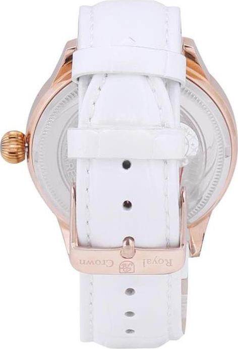 Đồng hồ nữ chính hãng Royal Crown 6118M dây da trắng vỏ vàng hồng mặt full đá