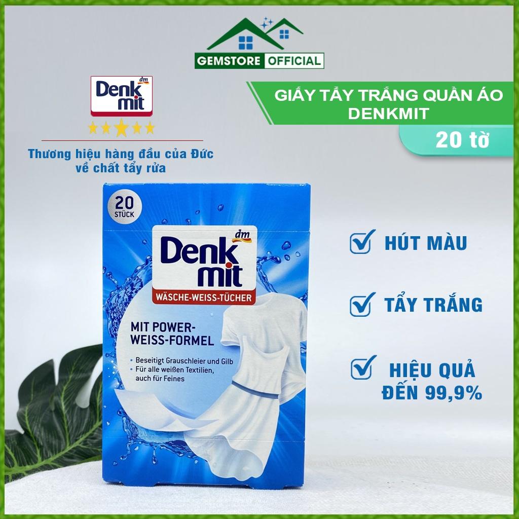 Giấy Tẩy Trắng Quần Áo DENKMIT, Giặt Tẩy Quần Áo, Hộp 20 Tờ, Chuyên Dùng Cho Máy Giặt, Hiệu Quả, An Toàn, Nhập Đức