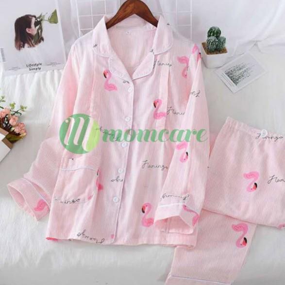 Bộ đồ bầu sau sinh cho con bú ti XÔ NHẬT thô đũi cực mát - Pijama bầu &amp; sau sinh Quần áo bầu mặc nhà mùa hè đẹp Bigsize