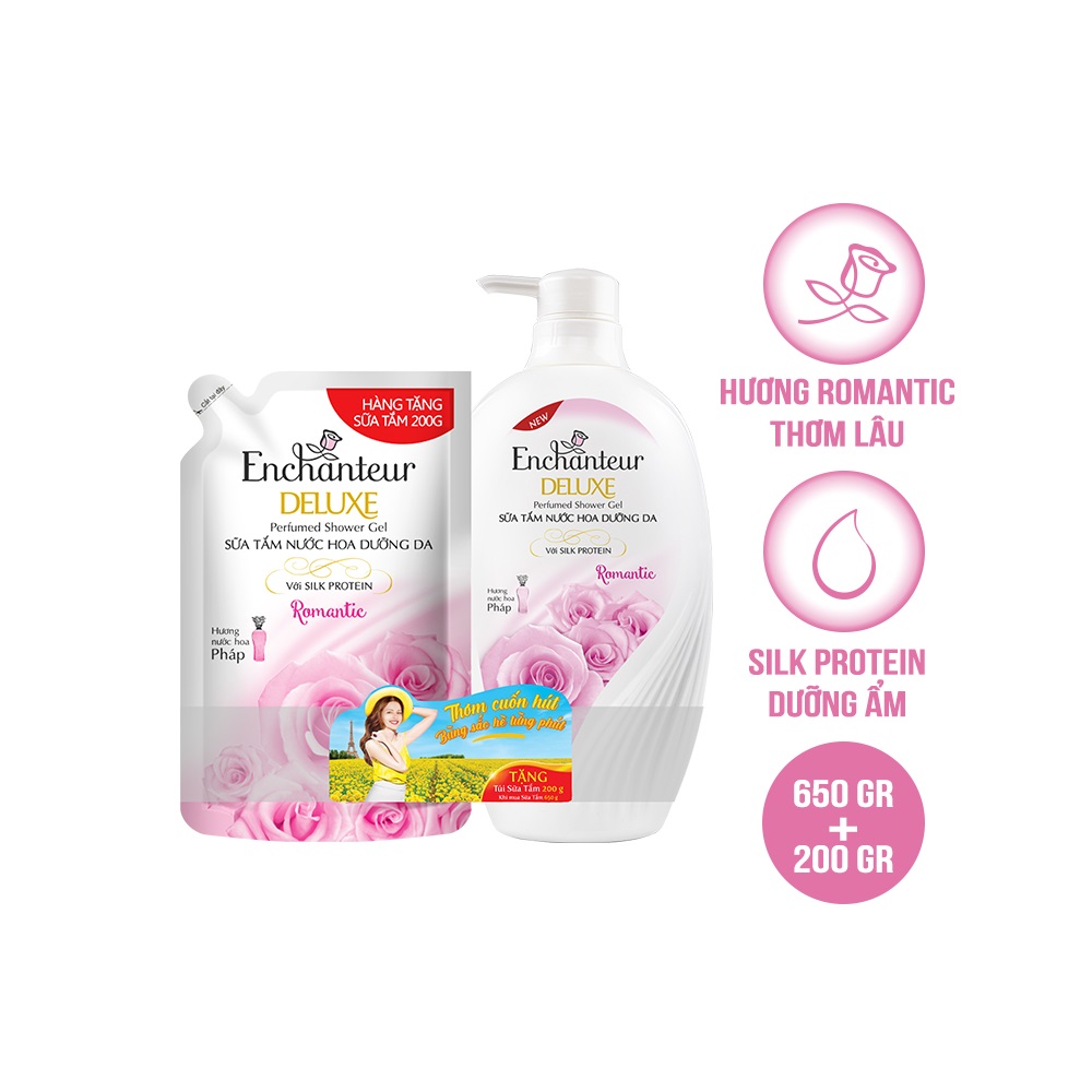 Sữa tắm nước hoa Enchanteur Romantic 650gr + Túi Sữa tắm 200gr SMP