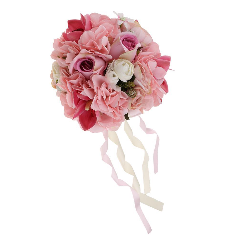 Pink-Artificial Bridal Bouquet Flower Wedding Party Flower Girl Supply Decor