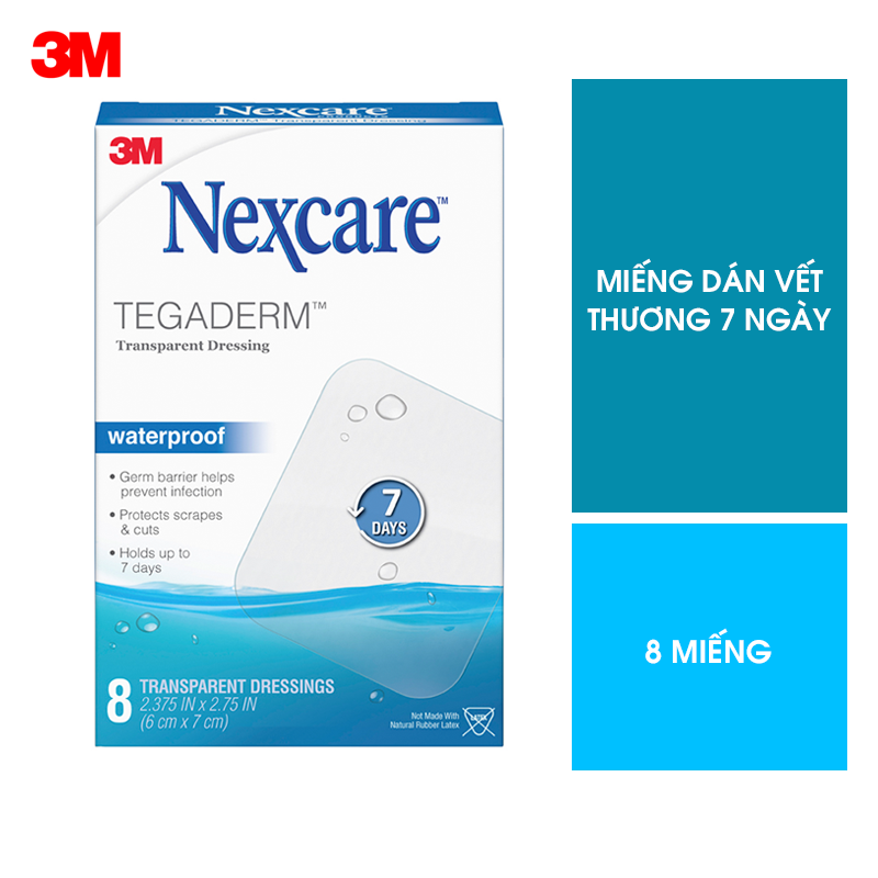 Miếng dán vết thương trong suốt Tegaderm Nexcare 3M H1624 6x7cm hộp 8 miếng - Keo dính cao cấp, chống thấm nước H1624