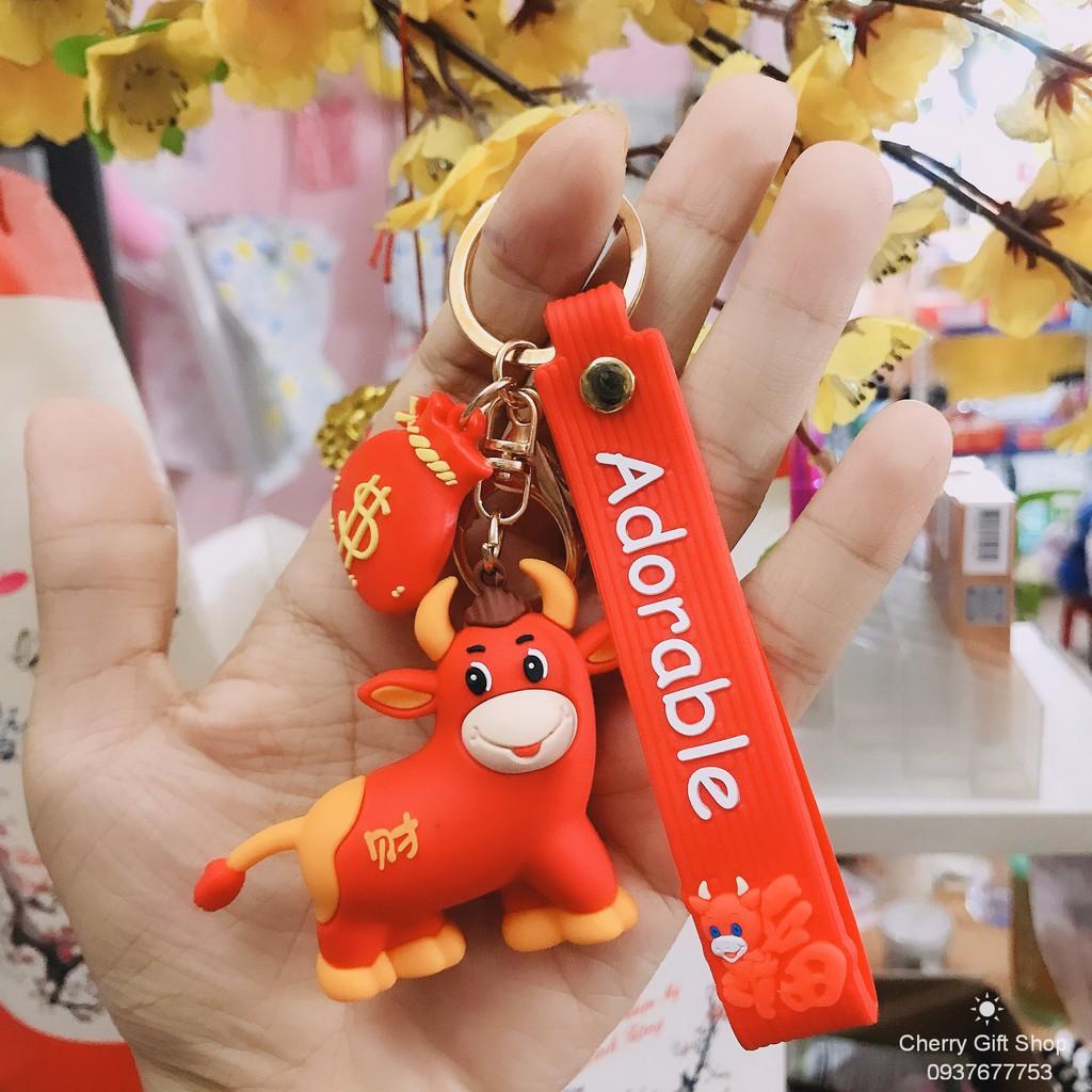 Móc Khóa Con Trâu Tết Tân Sửu Siêu Đáng Yêu Kèm Dây Strap Ảnh Thật Shop Chụp
