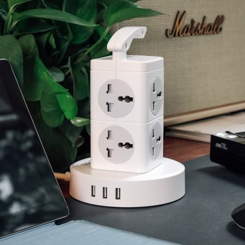 Ổ Cắm Điện Đa Năng UPGEN TOWER Dạng Tháp Nhiều Tầng Chịu Tải Lớn, 3 cổng USB Sạc Nhanh, An Toàn Chống Cháy, Chống Giật, Dây Dài 3m, BH 12 tháng