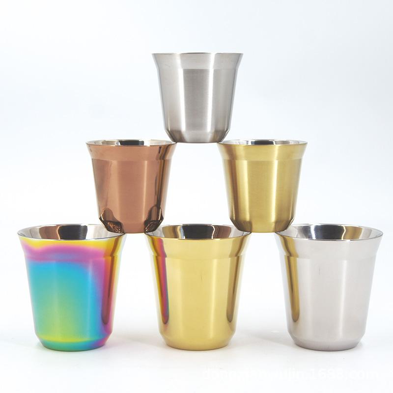 Cốc inox phong cách mới nhất di động tiện dụng miệng cốc hai lớp đĩa cách nhiệt cốc cà phê espresso hai lớp