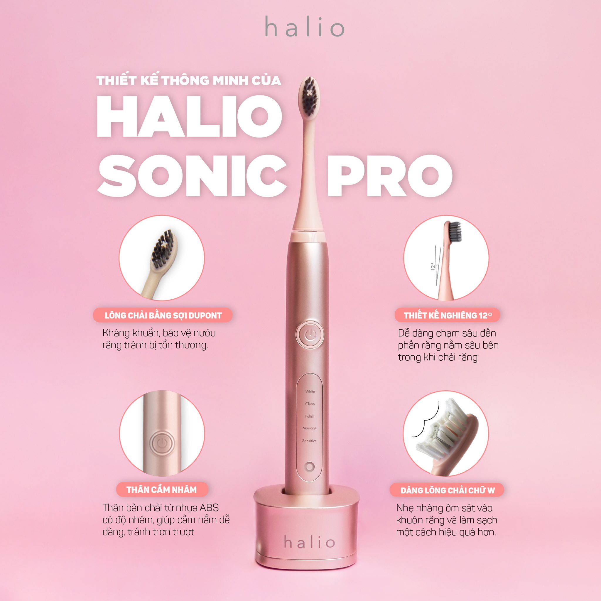 Combo Bàn Chải Điện Làm Trắng Răng Halio Sonic Whitening Electric Toothbrush PRO ( Rose & Midnight Blue)