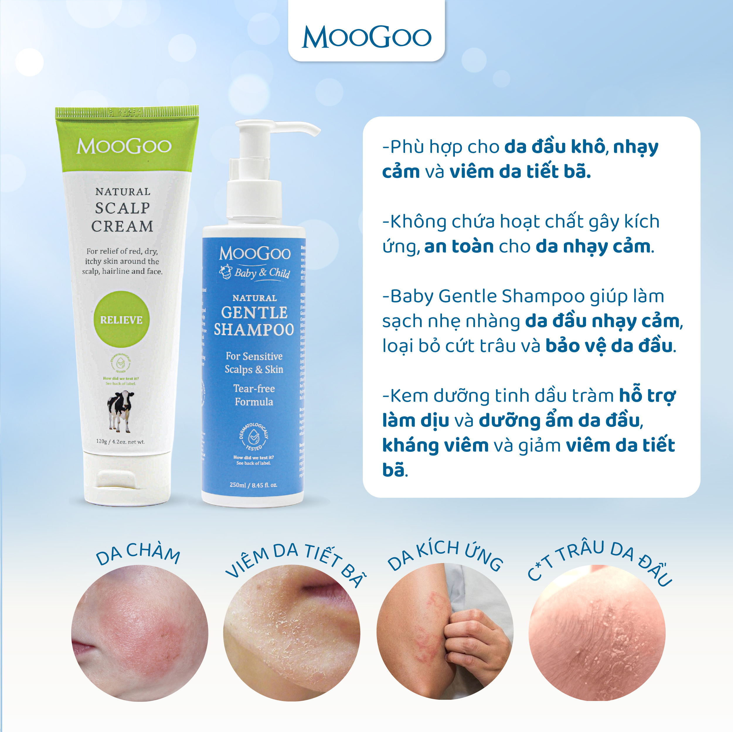 Dầu gội đầu dịu nhẹ cho bé không SLS, Sulfate, cho bé, da nhạy cảm, v da cơ địa - MooGoo