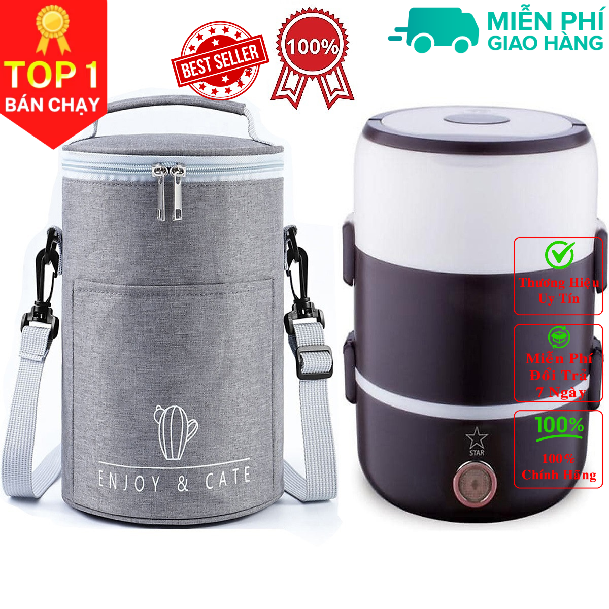 Hộp cơm cắm điện giữ nhiệt 3 tầng, chất liệu inox 304 an toàn sức khỏe, hộp cơm giữ nhiệt, hộp cơm văn phòng tiện lợi - Chính hãng DoDoDios
