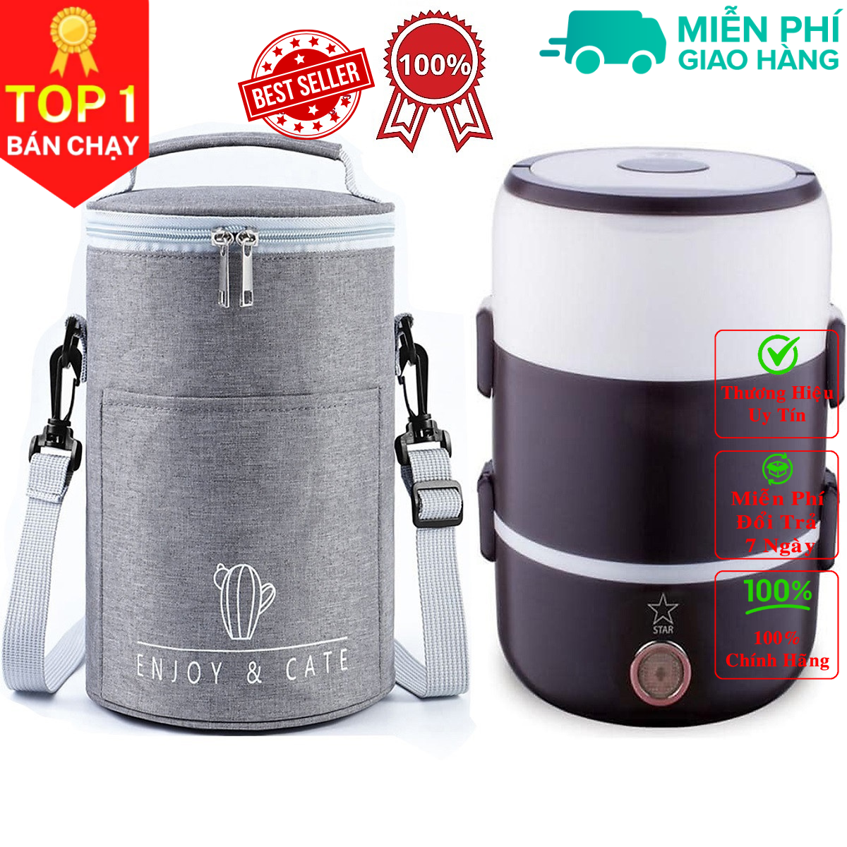 hộp cơm cắm điện giữ nhiệt 3 tầng, chất liệu inox 304 an toàn sức khỏe, hộp cơm giữ nhiệt, hộp cơm văn phòng tiện lợi - Chính hãng DoDoDios