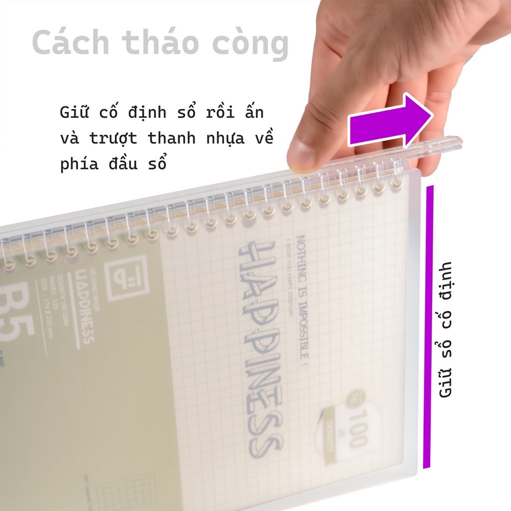 FUTUREBOOK-Sổ Còng Nhựa Happiness B5 26Chấu-120 Trang-Định Lượng 100Gsm.Dòng Kẻ Ngang . MÃ SP B892 (Giao Màu Ngẫu Ngang)