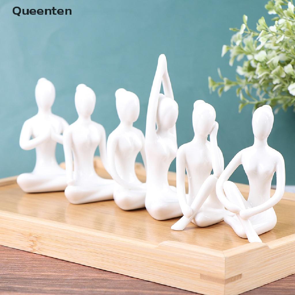 Queenten 6 Styles Meditation Yoga Pose Statue Figurine Ceramic Yoga Figure Decor Ornament QT