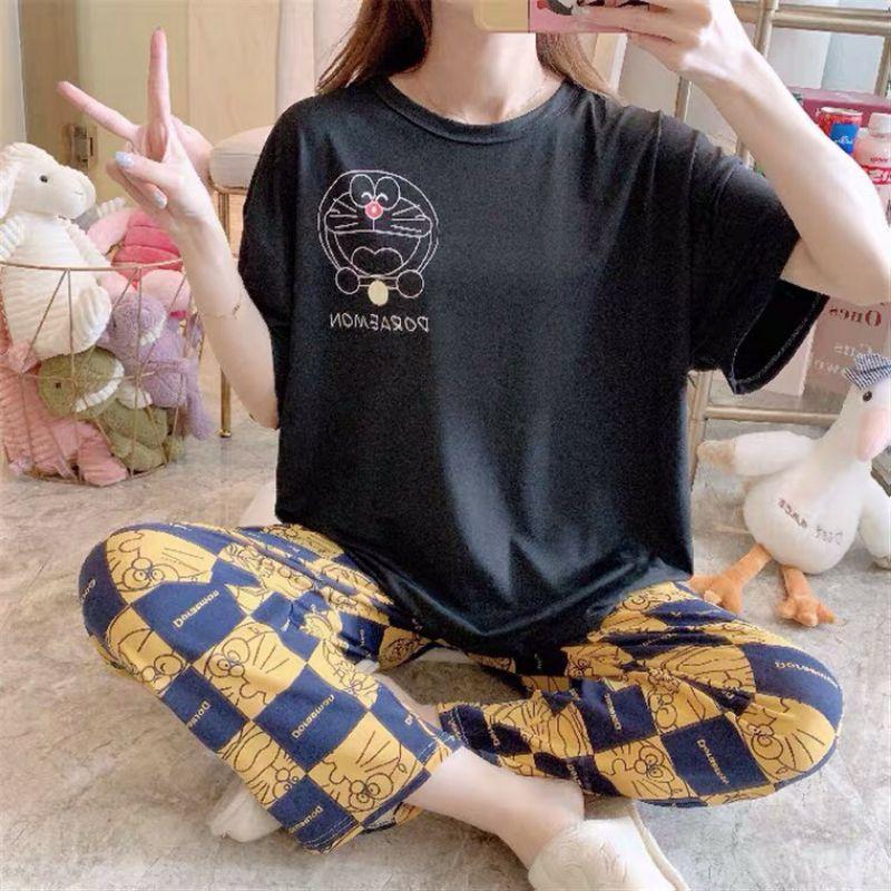 Đồ bộ nữ mặc nhà Pyjama Đồ Bộ Ngủ Thun Quần Dài , Sét Bộ Mặc Nhà Hàng Quảng Châu, Hoạt Hình Chú Mèo Máy