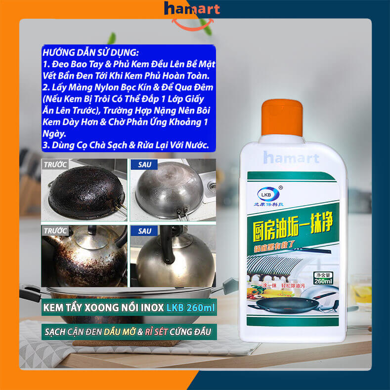 Dung Dịch Tẩy Cặn Đen Đáy Nồi Chảo LKB Chai 260ml Vệ Sinh Nhà Bếp Đa Năng Hiệu Quả Tiện Lợi