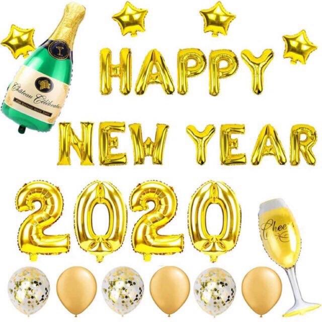 Bộ bóng bay chúc mừng năm mới happy new year 2020