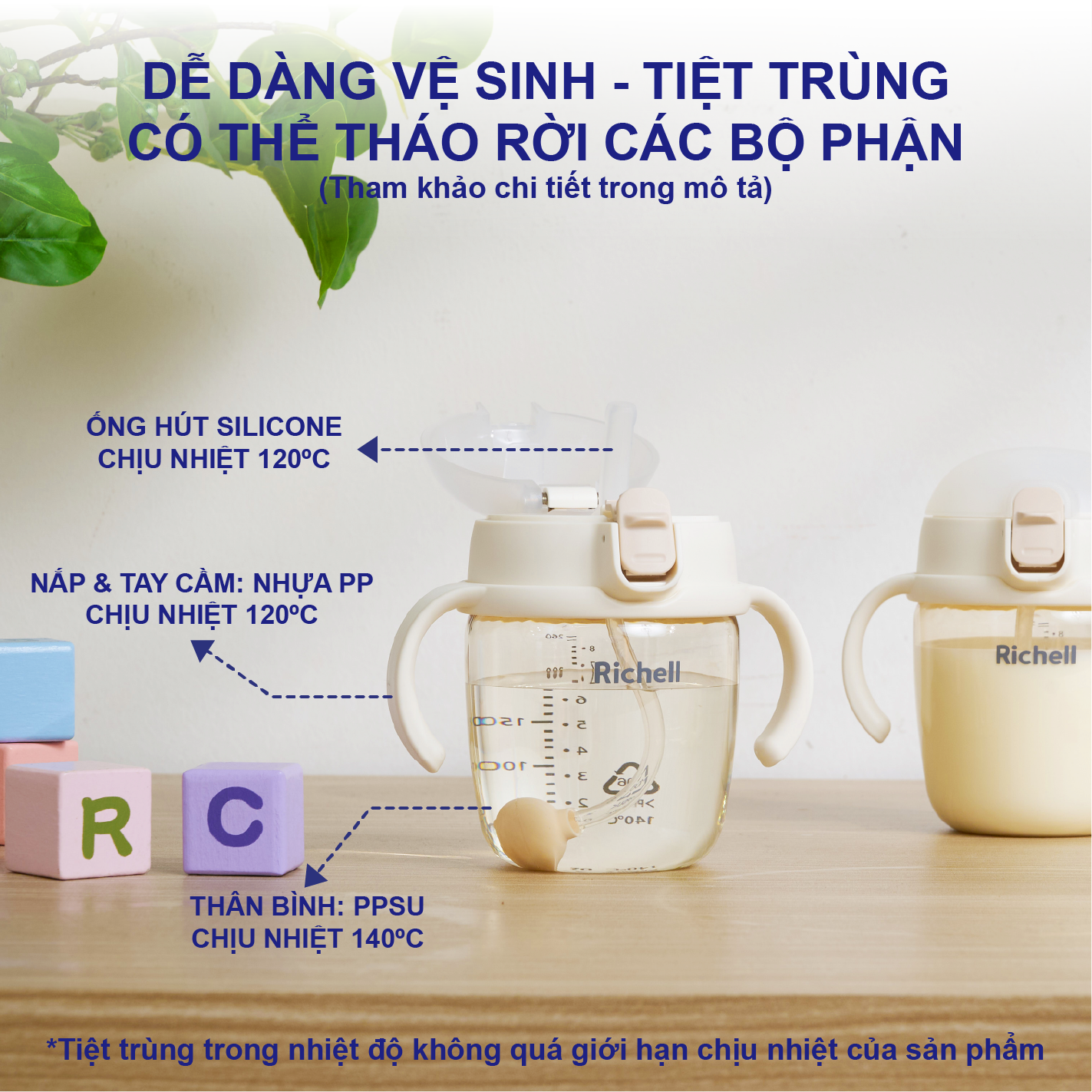 Bình tập hút có nút nhấn đẩy nước RICHELL Nhật chất liệu PPSU 2in1 tập hút & tự hút | Baby