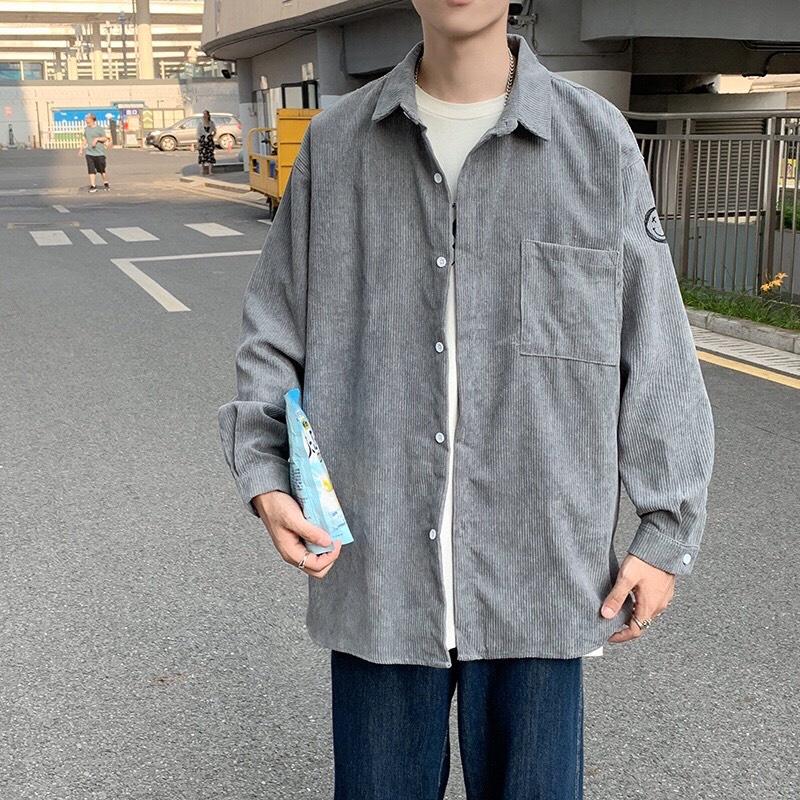 Áo Sơ Mi Mặt Cười NHUNG GÂM TĂM Oversize Form Rộng Unisex Nam Nữ Phong Cách Hàn Quốc Ulzzang KUN, Áo sơ mi na chất nhung tăm phù hợp cho mùa thu đông