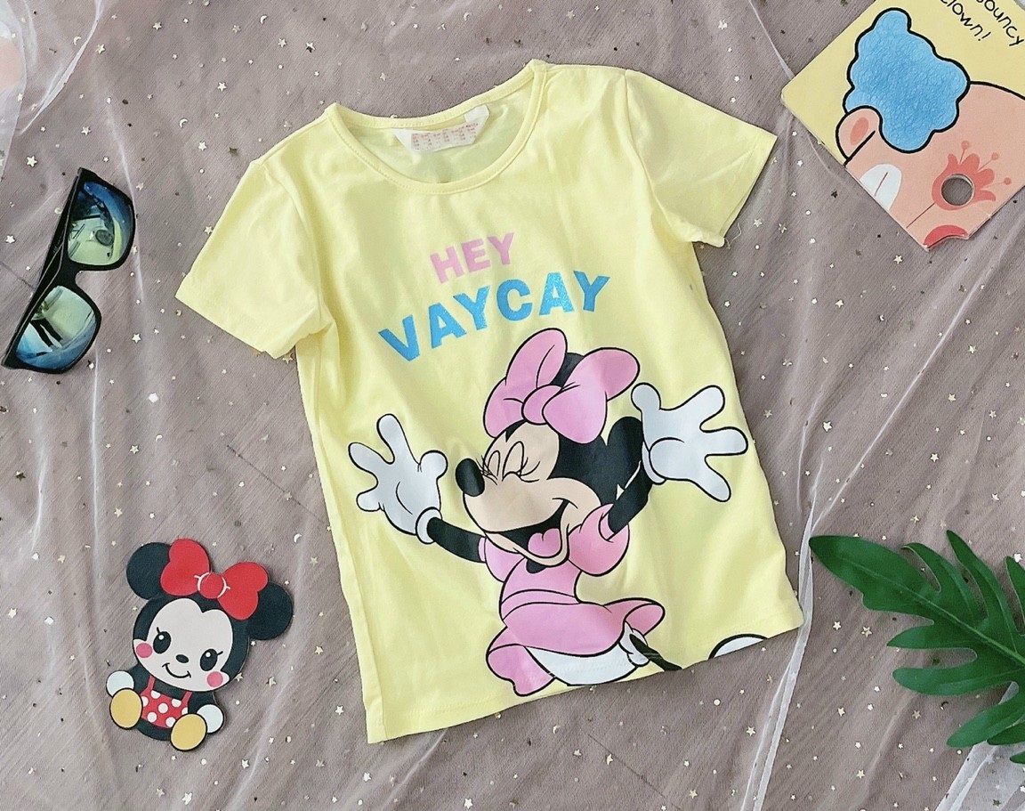 Áo phông cộc tay mickey vàng bé gái 2-12 tuổi