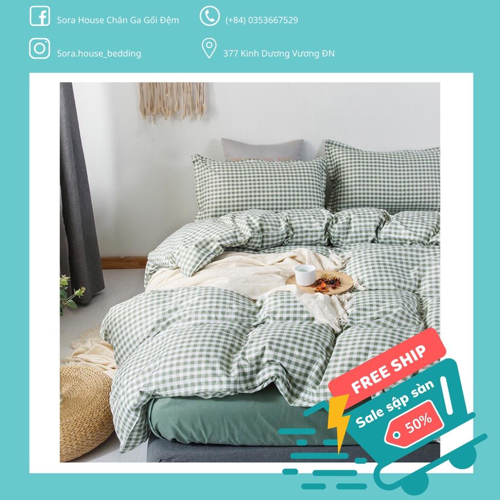 Bộ Chăn Ga Gối Cotton Poly Caro Đủ 4 Màu