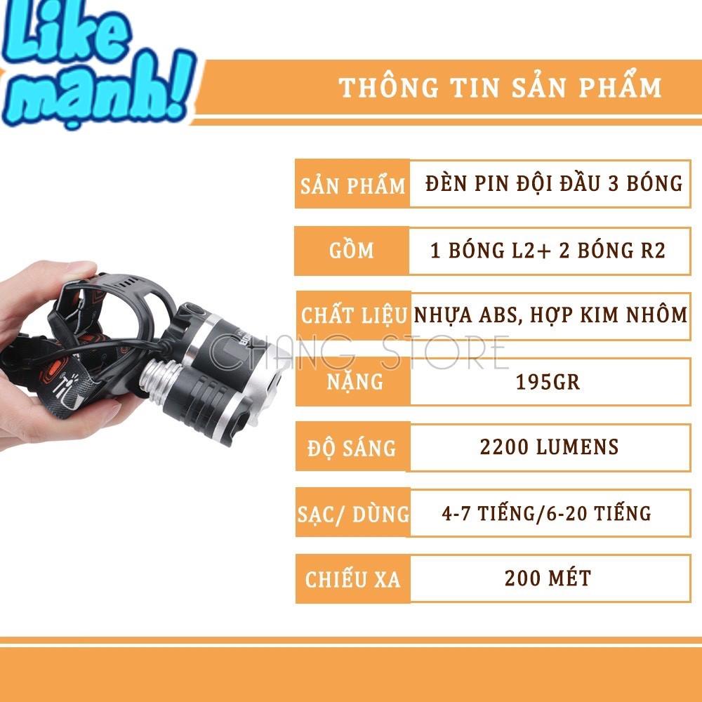 Đèn Pin Đội Đầu Siêu Sáng 3 Bóng Pin Sạc