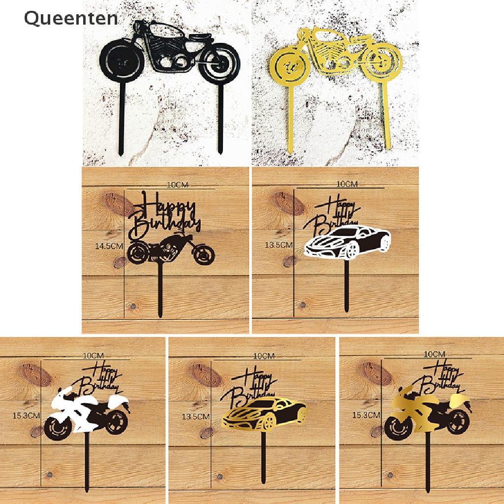 Queenten Car Motorcycle Happy Birthday Cake Topper Acrylic Gold Motorbike Cupcake Topper QT