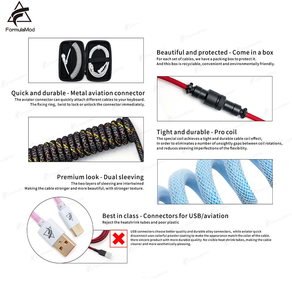 Cáp bàn phím Aviator Formulamod Type C cho bàn phím cơ học, cáp tay đôi Pro với hộp khóa kéo tổ chức