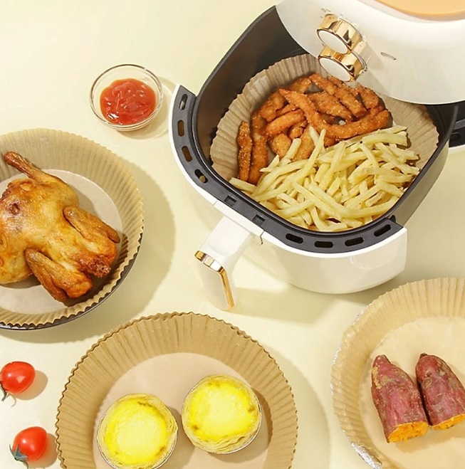 Combo 50 giấy thâm dầu cho nồi chiên không dầu có hộp nhựa
