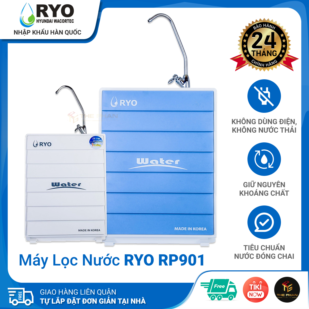 [MIỄN PHÍ LẮP ĐẶT] Máy Lọc Nước RYO Hyundai RP901 - GIAO HỎA TỐC, Không Dùng Điện, Không Nước Thải, Công Nghệ UF 5 Lõi Lọc, 2 Màu Lựa Chọn, Thay Lõi Đơn Giản, Giữ Được Khoáng Chất Tự Nhiên - Hàng Chính Hãng