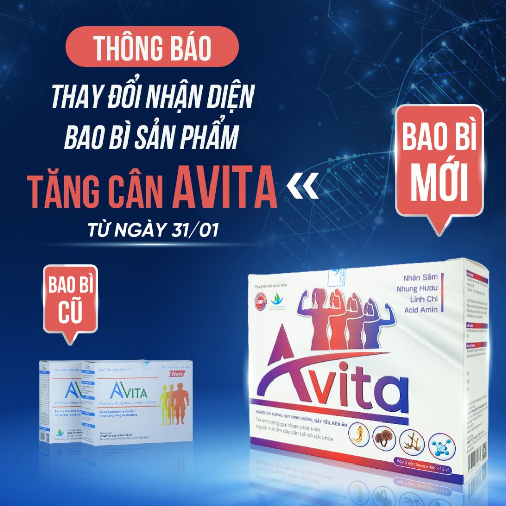 Tăng cân AVITA Medivistar Pharma (Liệu Trình 3 Hộp) cho người gầy yếu, không tích nước, hộp 60 viên