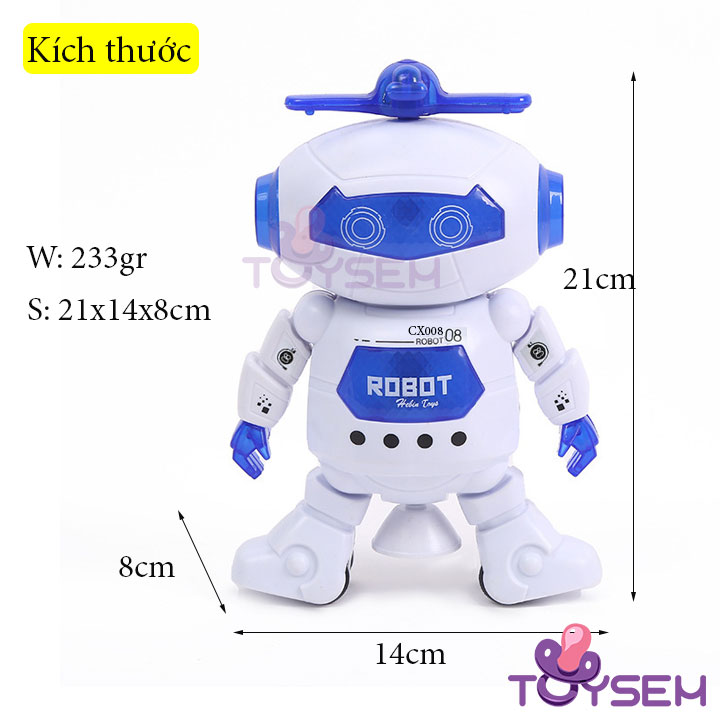 Đồ chơi robot nhảy múa theo nhạc xoay 360 có đèn led vui nhộn - Người máy đồ chơi nhún nhảy - Thế giới đồ chơi Toysem - Quà tặng sinh nhật cho bé trai bé gái cute