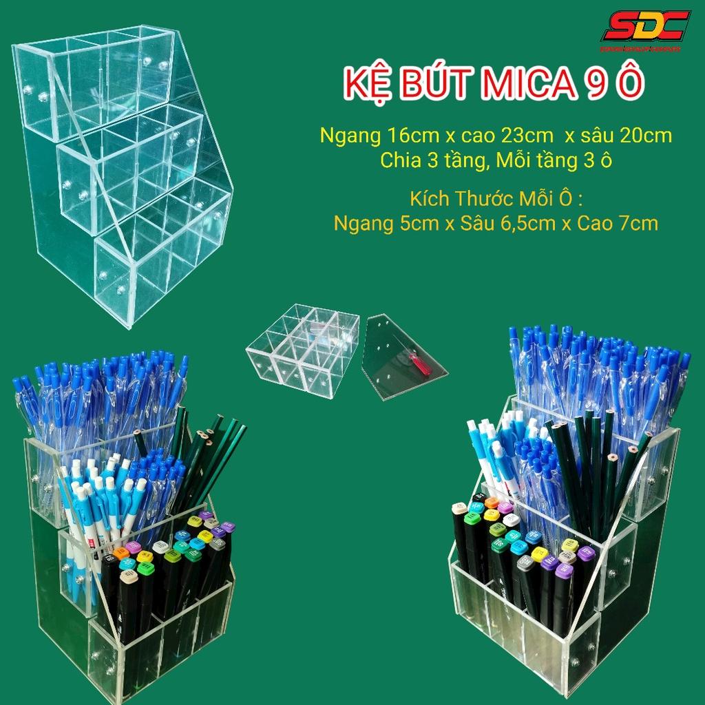 Kệ bút mica - Kệ bút văn phòng phẩm 3 tầng 9 ô