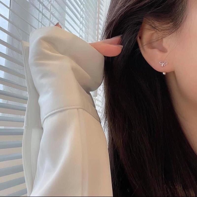 Bông tai bạc-Khuyên tai bạc hình nơ dáng cong điệu đà nữ tính BẠC CHUẨN