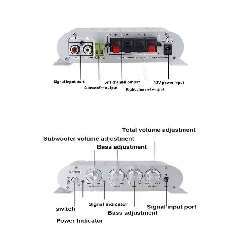 Âm ly 2.1 mini amply 2.1 VINETTEAM ST-838 Bộ khuếch đại Hi-Fi nhỏ 2.1 Xe ô tô Xe máy Âm thanh tại nhà Âm thanh nổi - Phiên Bản Mới 2020- Hàng Chính Hãng