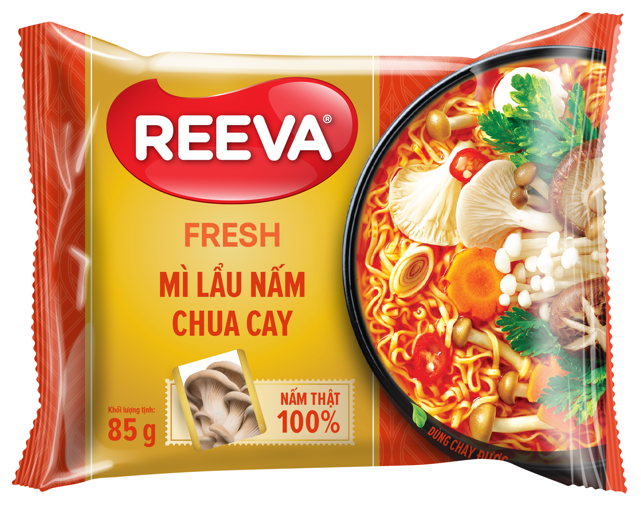 Thùng 30 Gói Mì Reeva Lẩu Nấm Chua Cay 85G