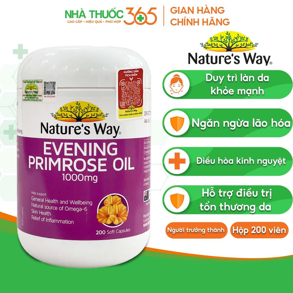 Viên Uống Hỗ Trợ Cân Bằng Nội Tiết Tố Nữ Nature's Way Evening Primrose Oil 200 Viên