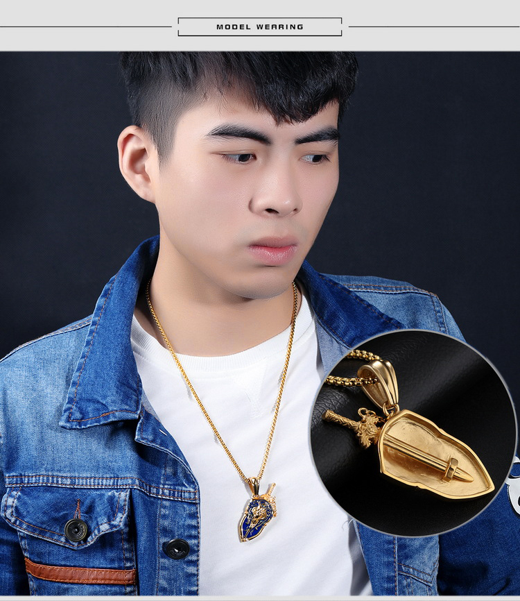 Dây chuyền nam bằng titanium đúc kiểu Bộ Khiên kiếm hình sư tử- D46